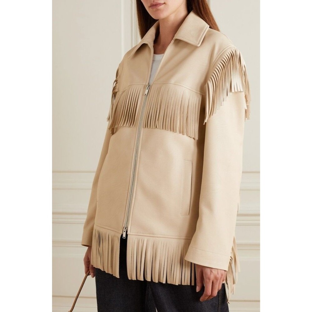 Stella McCartney Altermat Fringe Jacket Oat Vegan Leather Western Size 40 NWT